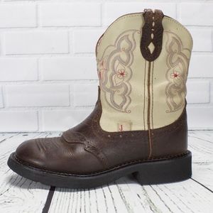 Justin Boots Cream and Brown Western Boots